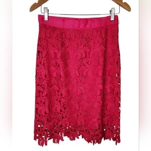 Christian Siriano Runway Hot Pink Floral Lace Midi Pencil Skirt Size 6